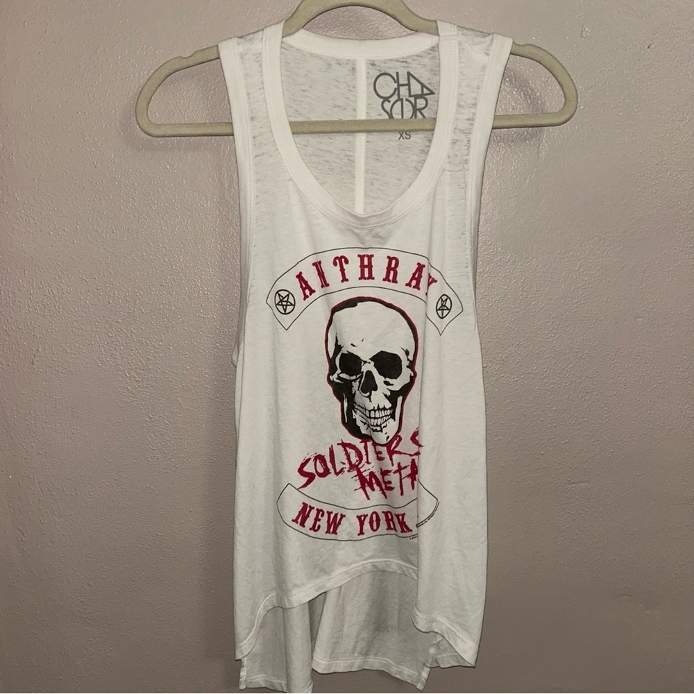 Chaser White Skull Graphic Tank with Red Accents